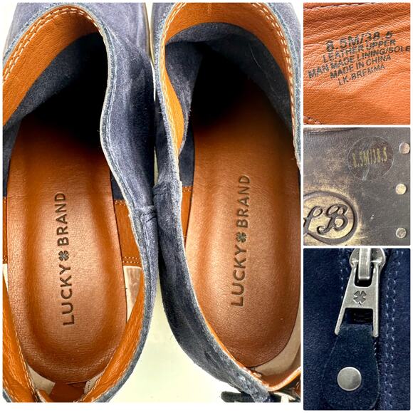 Lucky Brand Bremma Bright Blue Suede Genuine Leather Western Boots Booties 8.5M - Picture 8 of 9